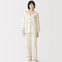 Clearance Muji Conjunto de pijama de manga larga de gasa doble para mujer