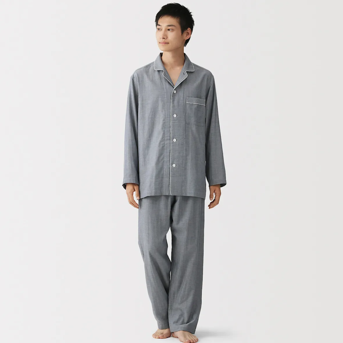 Muji Conjunto de pijama de manga larga de gasa doble para hombre