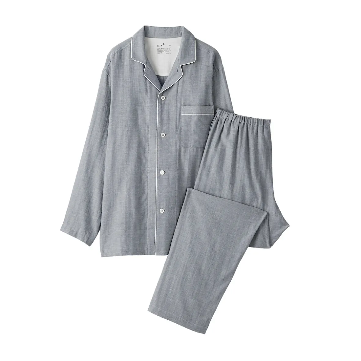 Muji Conjunto de pijama de manga larga de gasa doble para hombre