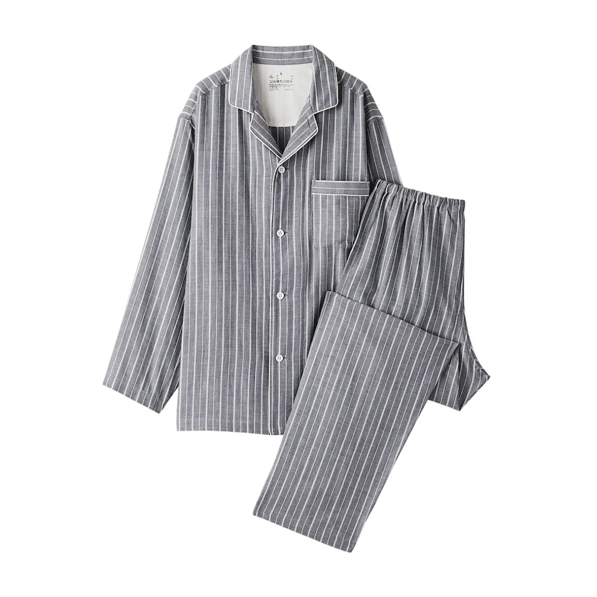 Muji Conjunto de pijama de manga larga de gasa doble para hombre