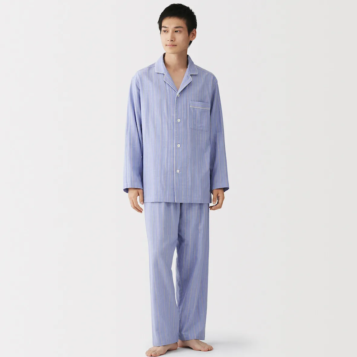 Muji Conjunto de pijama de manga larga de gasa doble para hombre