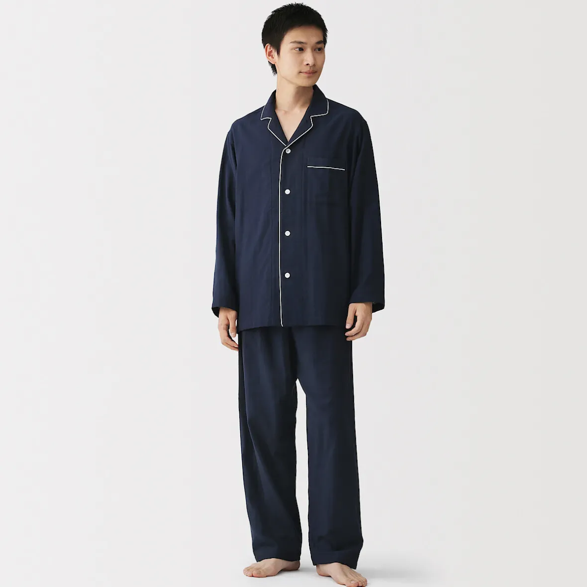 Muji Conjunto de pijama de manga larga de gasa doble para hombre