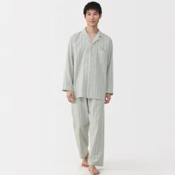 Muji Conjunto de pijama de manga larga de gasa doble para hombre
