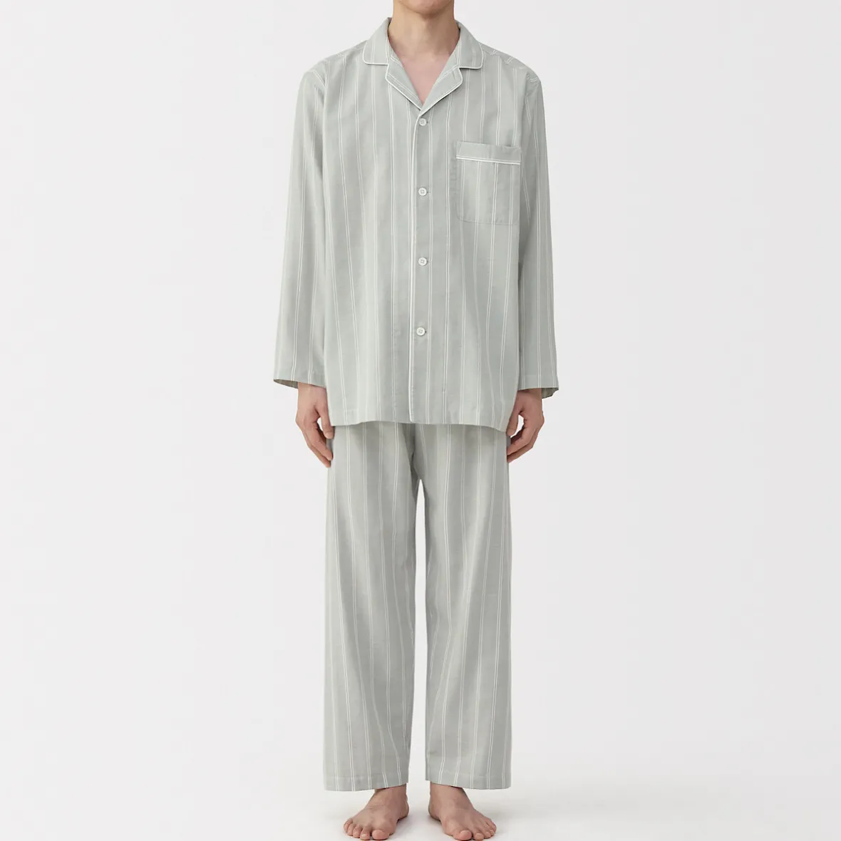 Muji Conjunto de pijama de manga larga de gasa doble para hombre