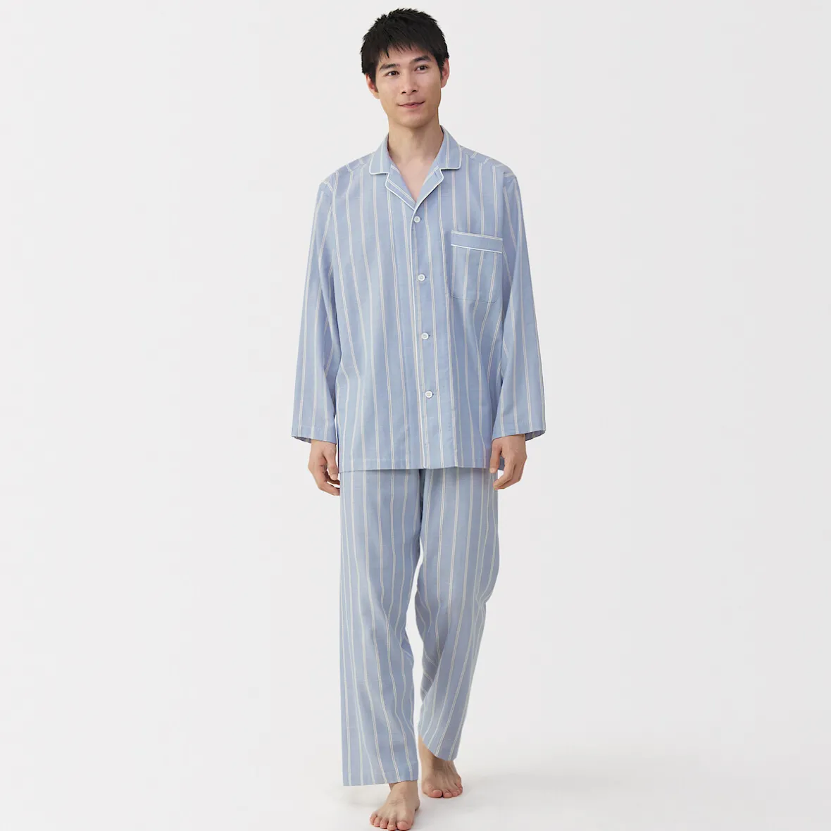 Muji Conjunto de pijama de manga larga de gasa doble para hombre
