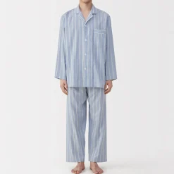 Muji Conjunto de pijama de manga larga de gasa doble para hombre