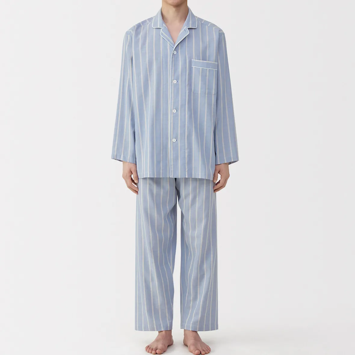 Muji Conjunto de pijama de manga larga de gasa doble para hombre