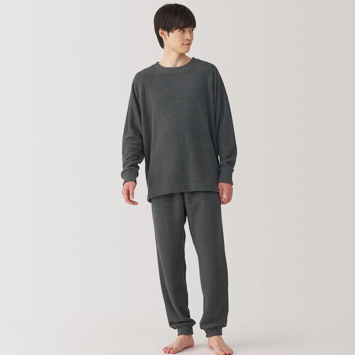 Sale Muji Conjunto de pijama forro polar texturizado de manga larga para hombre