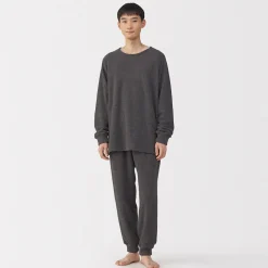 Sale Muji Conjunto de pijama forro polar texturizado de manga larga para hombre