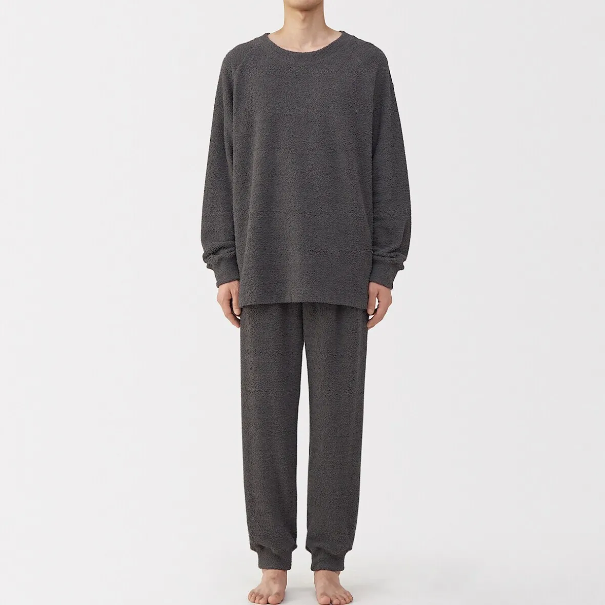 Sale Muji Conjunto de pijama forro polar texturizado de manga larga para hombre