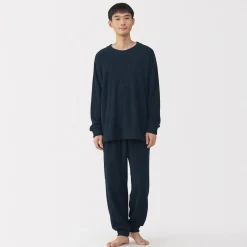 Sale Muji Conjunto de pijama forro polar texturizado de manga larga para hombre
