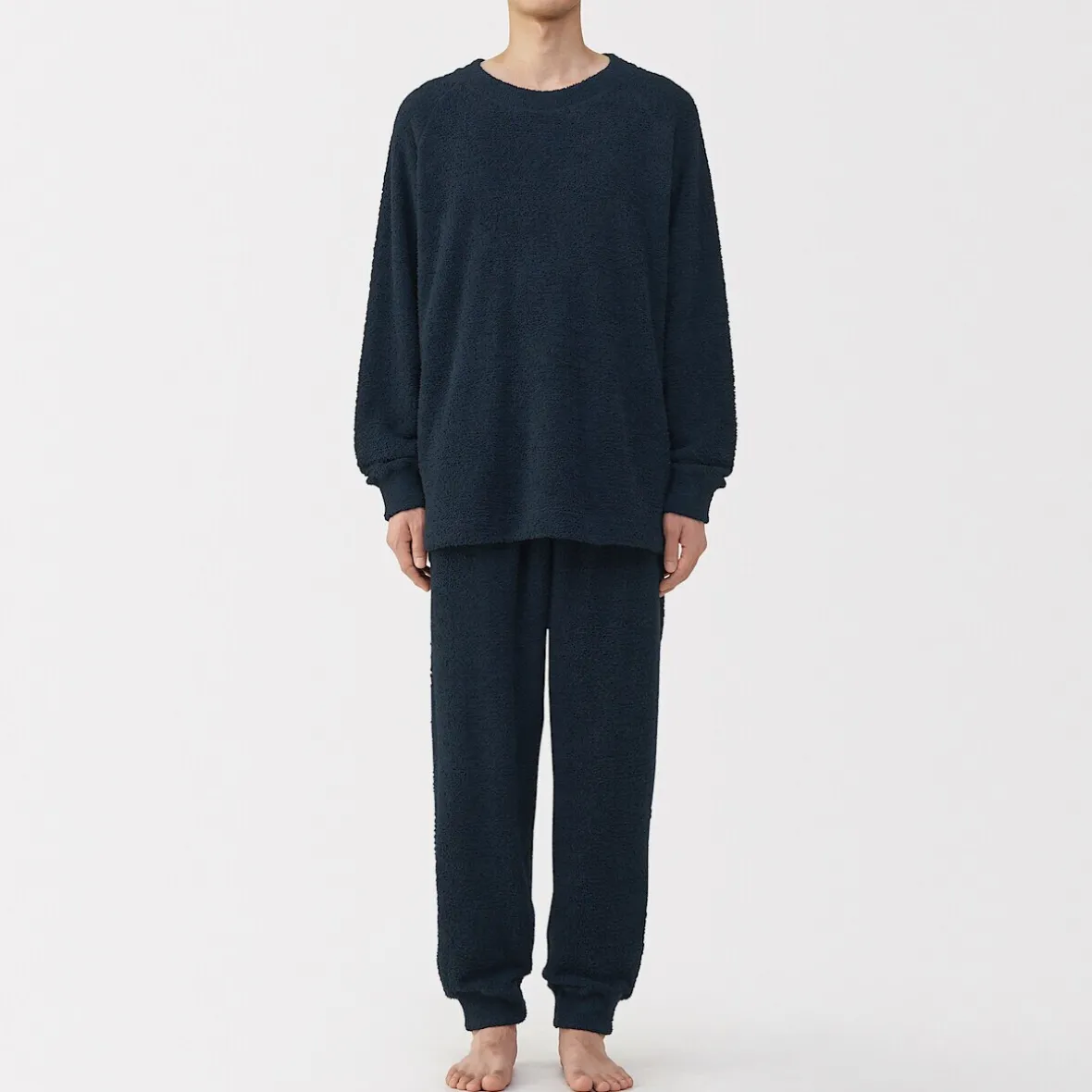 Sale Muji Conjunto de pijama forro polar texturizado de manga larga para hombre