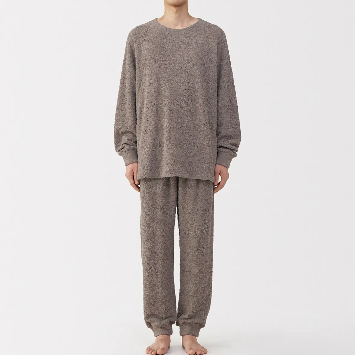 Sale Muji Conjunto de pijama forro polar texturizado de manga larga para hombre
