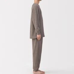 Sale Muji Conjunto de pijama forro polar texturizado de manga larga para hombre