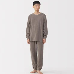 Sale Muji Conjunto de pijama forro polar texturizado de manga larga para hombre