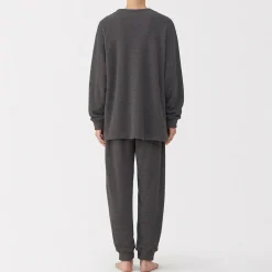 Sale Muji Conjunto de pijama forro polar texturizado de manga larga para hombre