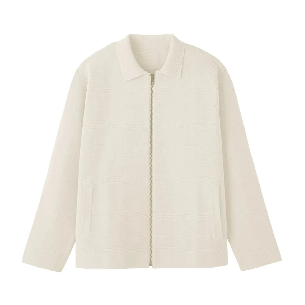 Outlet Muji Cárdigan con cremallera y cuello de canalé de punto milano de algodón para hombre