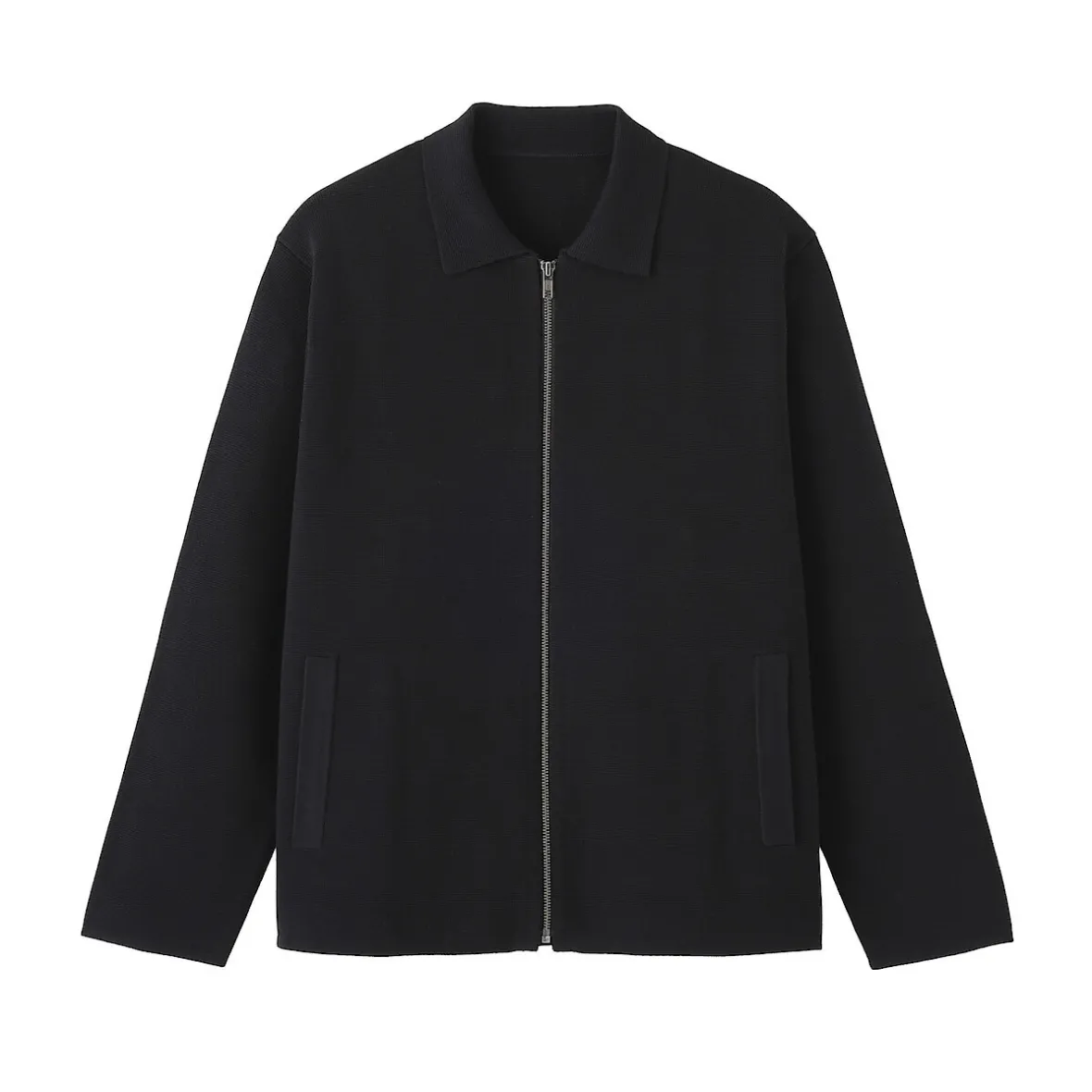 Outlet Muji Cárdigan con cremallera y cuello de canalé de punto milano de algodón para hombre