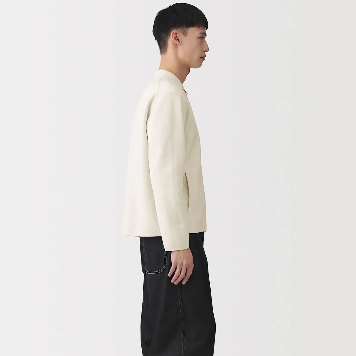 Outlet Muji Cárdigan con cremallera y cuello de canalé de punto milano de algodón para hombre