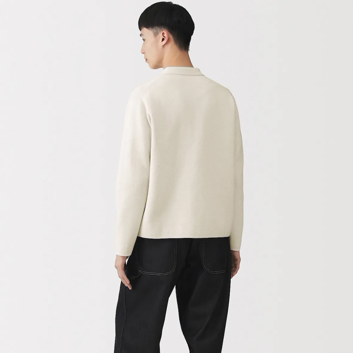 Outlet Muji Cárdigan con cremallera y cuello de canalé de punto milano de algodón para hombre