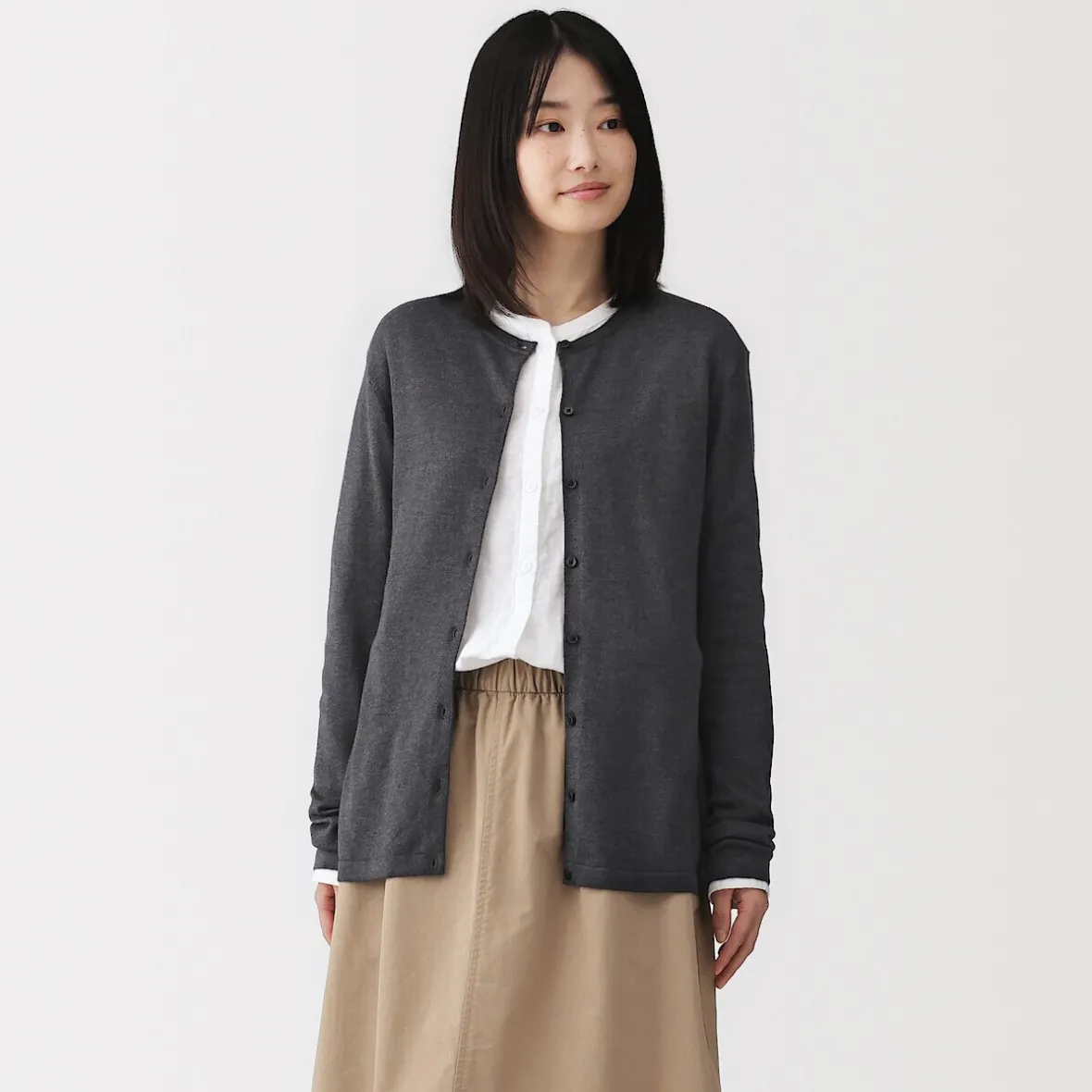 Online Muji Cárdigan con cuello redondo de mezcla de fibras de soja para mujer