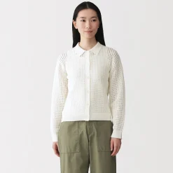 Best Muji Cárdigan de malla de punto de mezcla de algodón para mujer