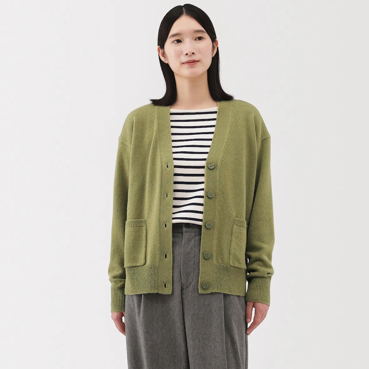 Discount Muji Cárdigan de punto con cuello en V mediano para mujer