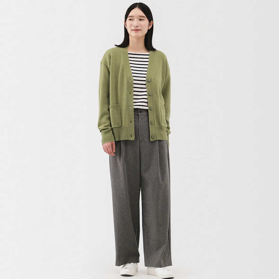 Discount Muji Cárdigan de punto con cuello en V mediano para mujer