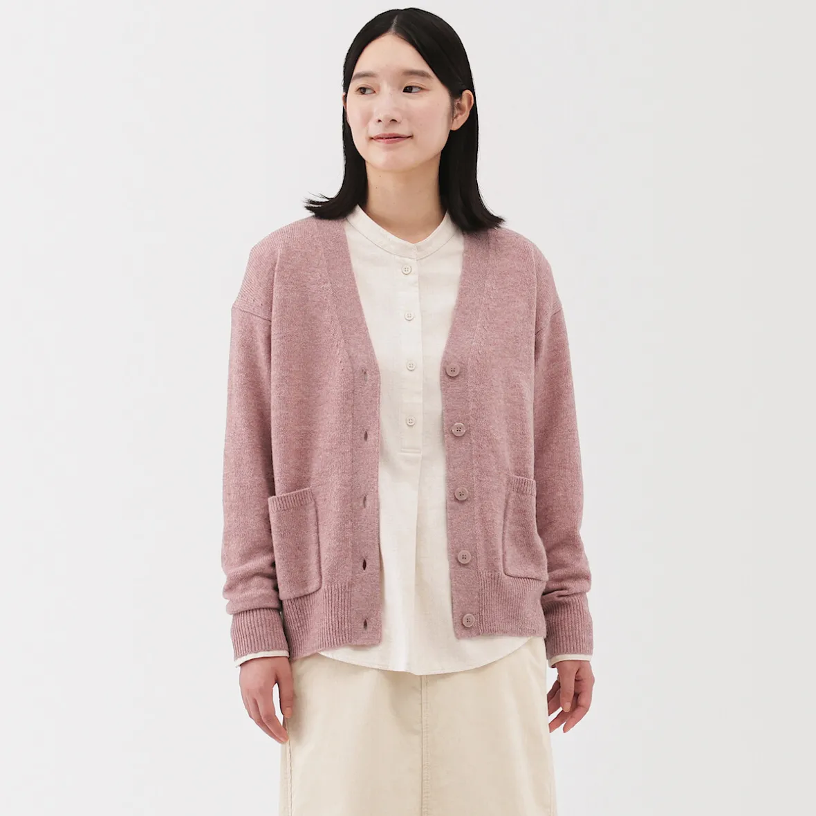 Discount Muji Cárdigan de punto con cuello en V mediano para mujer