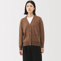 Discount Muji Cárdigan de punto con cuello en V mediano para mujer