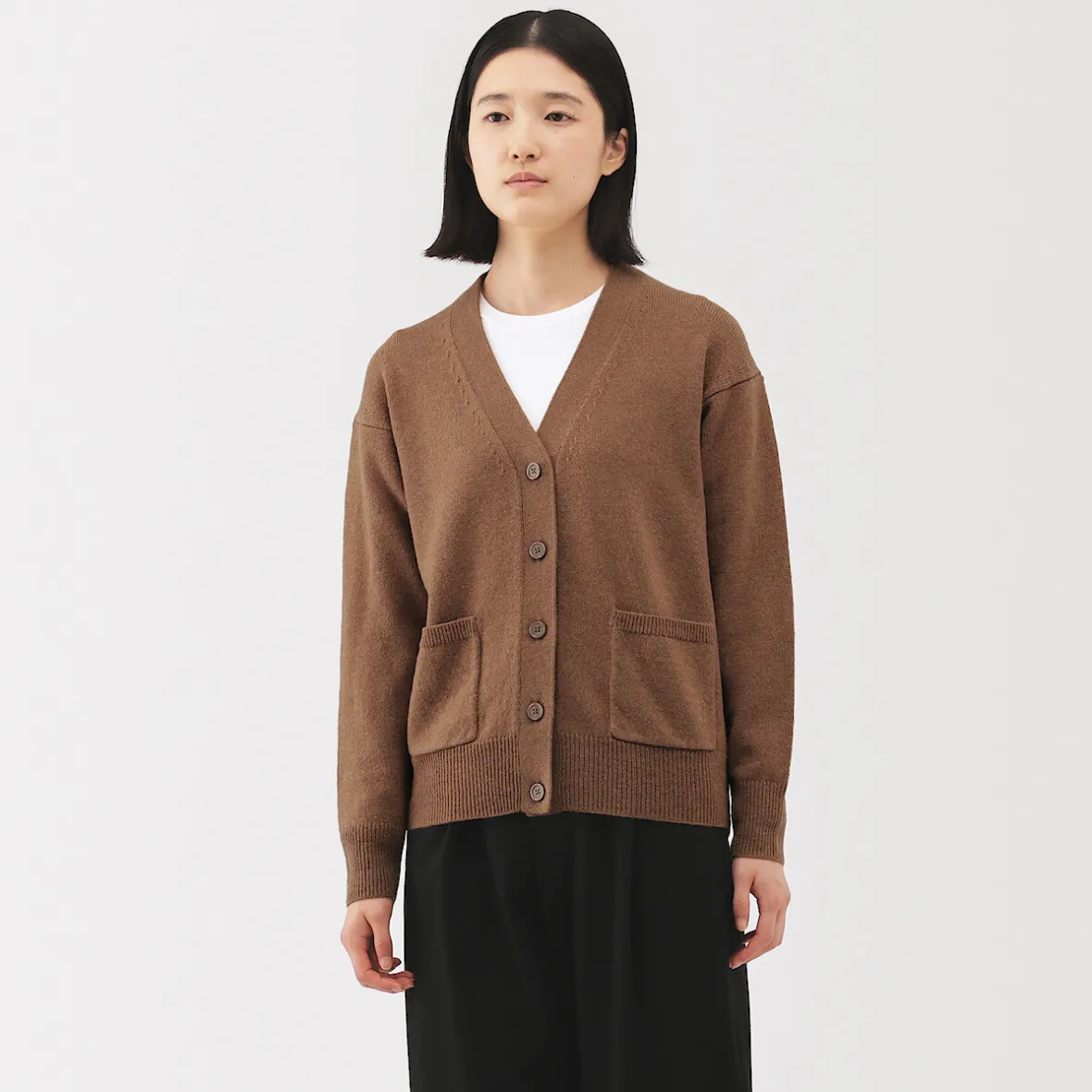 Discount Muji Cárdigan de punto con cuello en V mediano para mujer