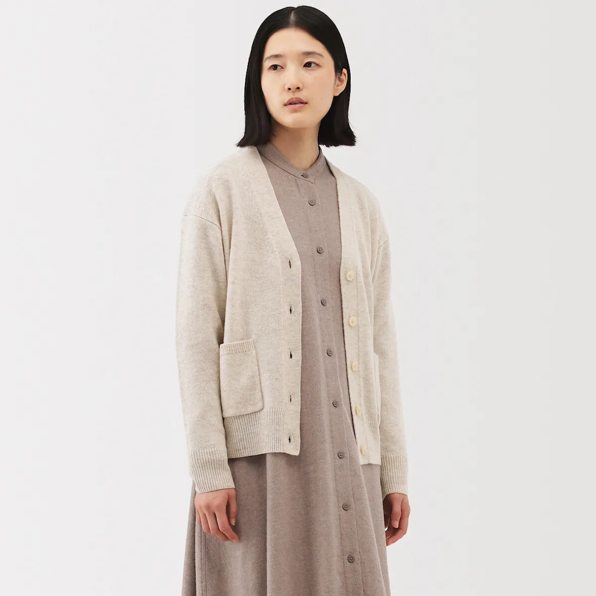 Discount Muji Cárdigan de punto con cuello en V mediano para mujer