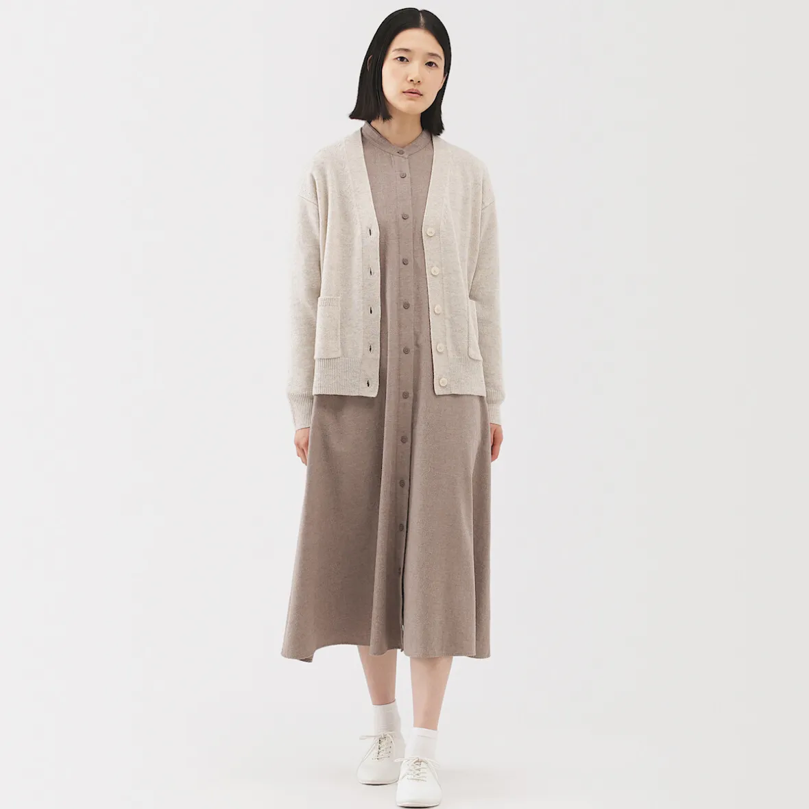 Discount Muji Cárdigan de punto con cuello en V mediano para mujer