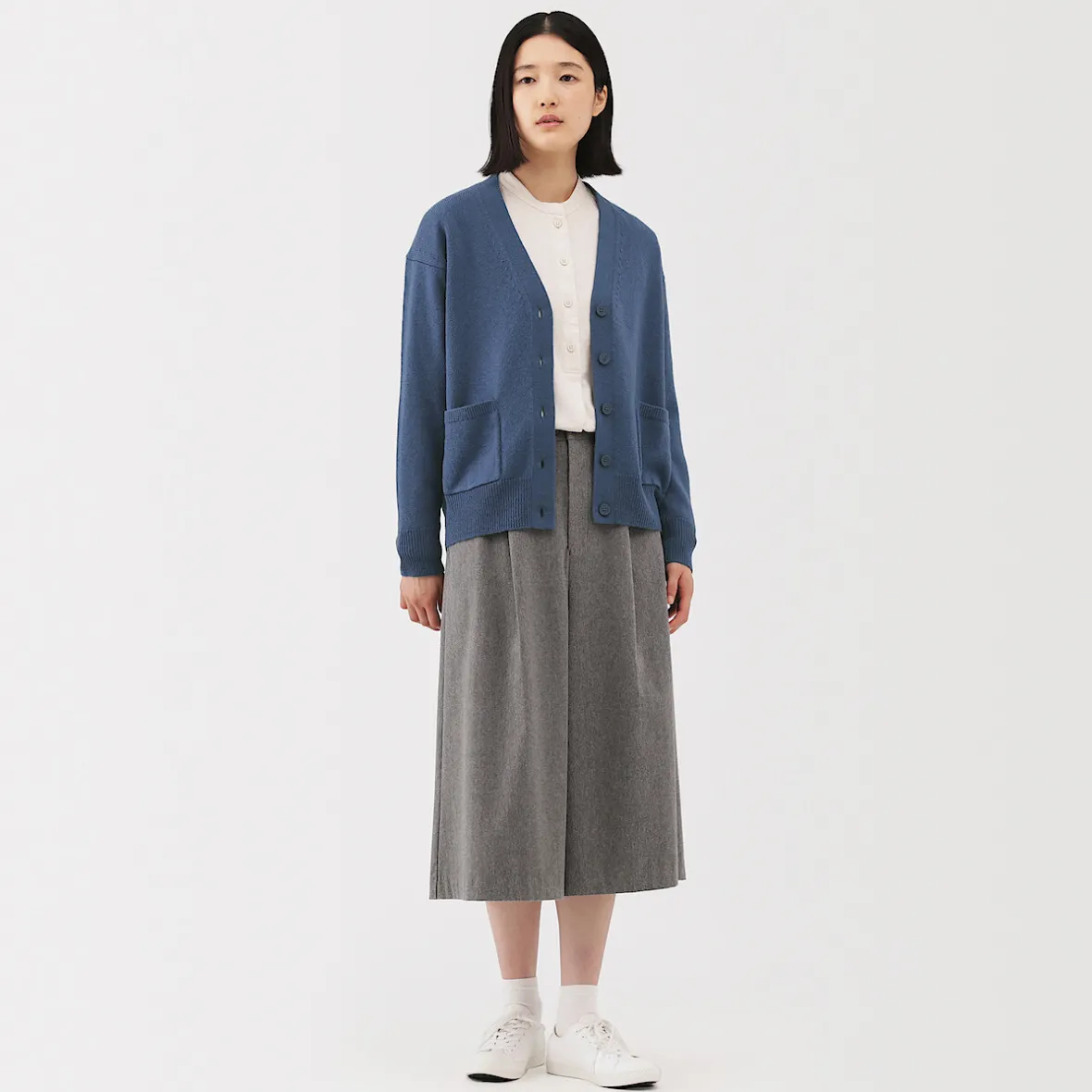 Discount Muji Cárdigan de punto con cuello en V mediano para mujer