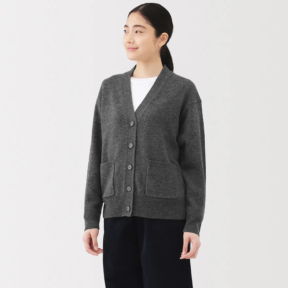 Discount Muji Cárdigan de punto con cuello en V mediano para mujer
