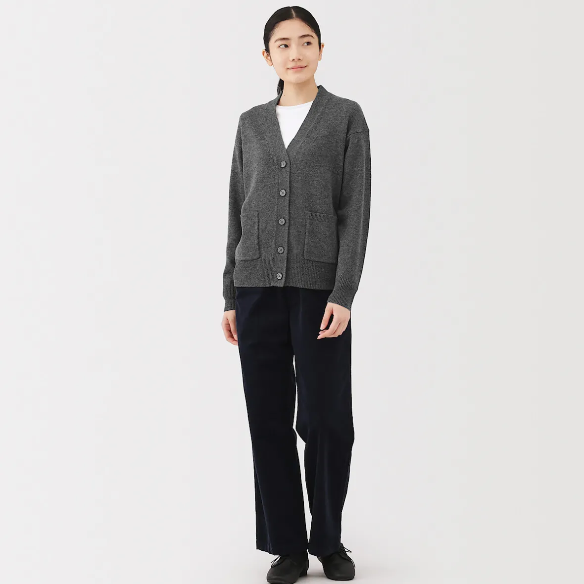 Discount Muji Cárdigan de punto con cuello en V mediano para mujer