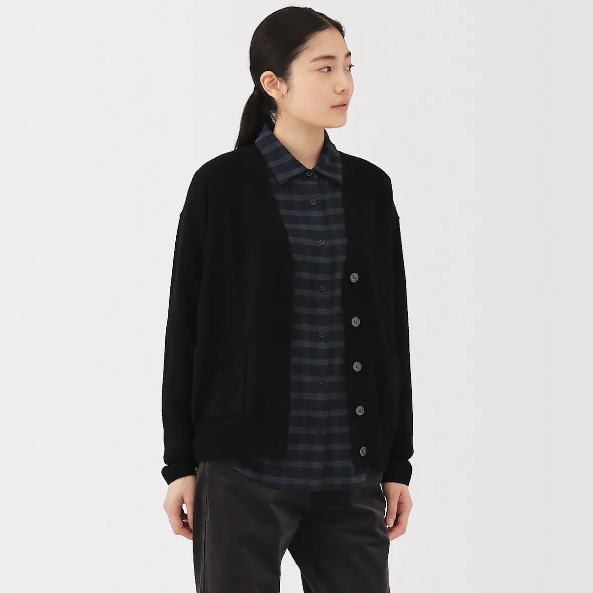 Discount Muji Cárdigan de punto con cuello en V mediano para mujer