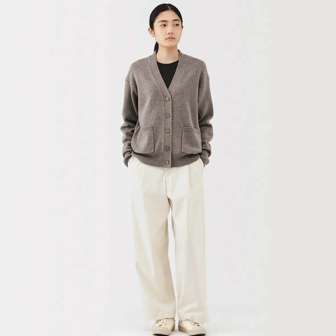 Discount Muji Cárdigan de punto con cuello en V mediano para mujer