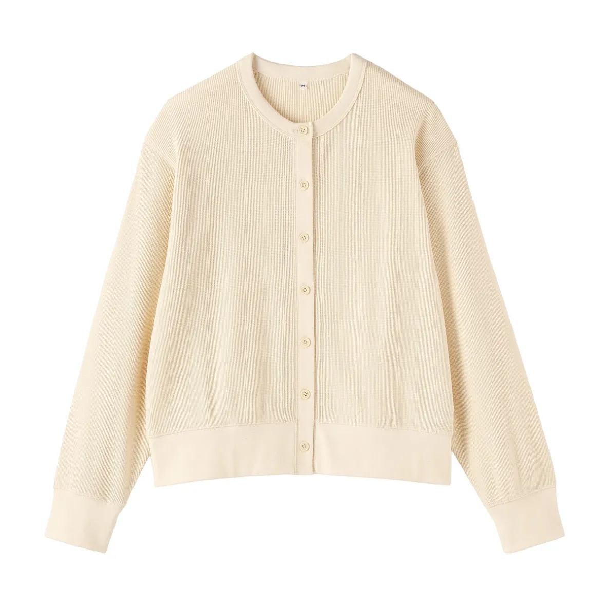 Clearance Muji Cárdigan de punto de algodón y tejido waffle con cuello redondo para mujer