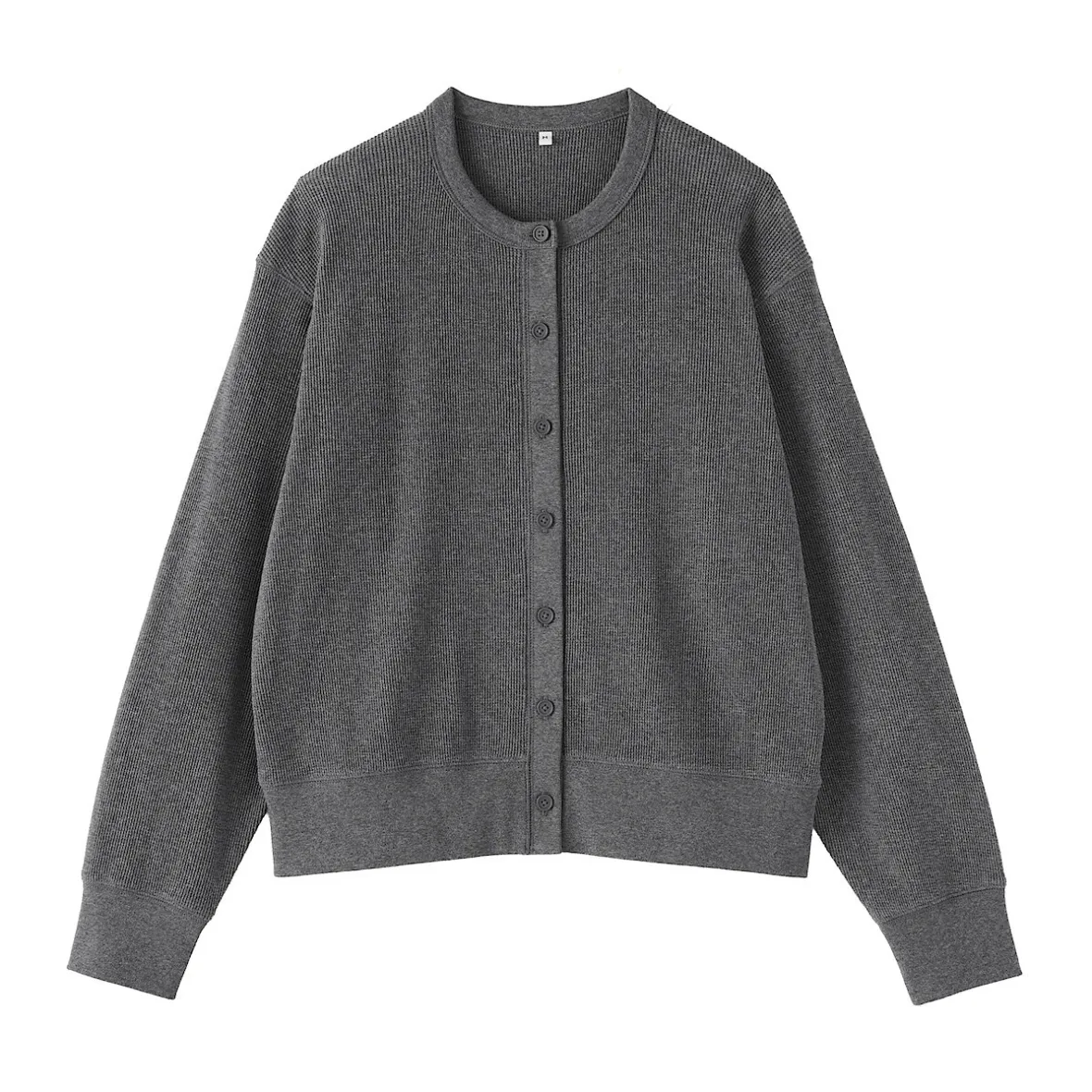 Clearance Muji Cárdigan de punto de algodón y tejido waffle con cuello redondo para mujer