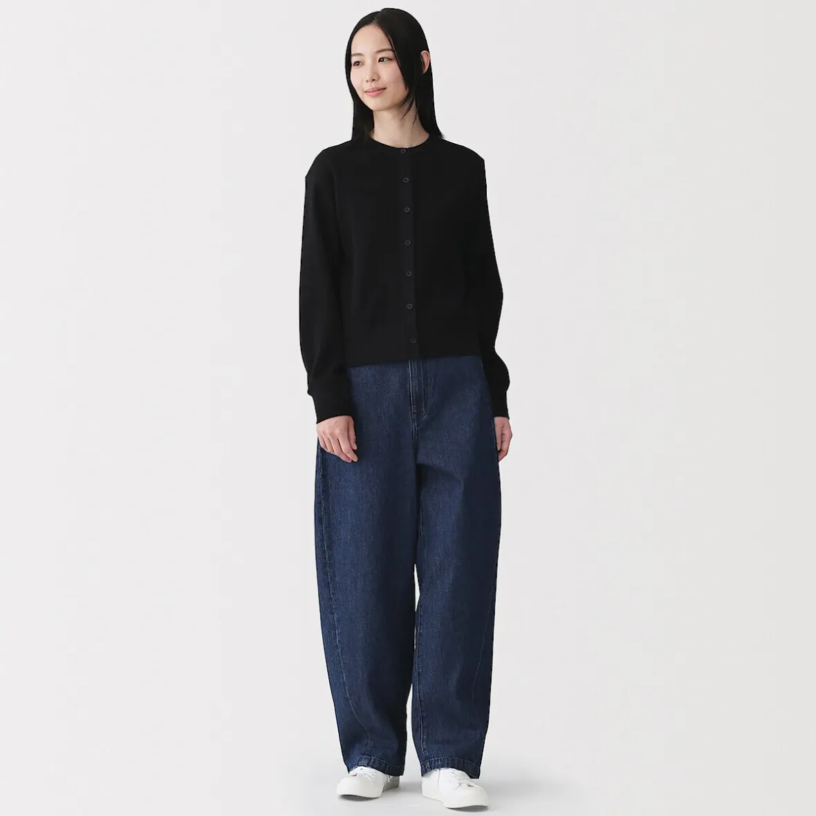 Clearance Muji Cárdigan de punto de algodón y tejido waffle con cuello redondo para mujer