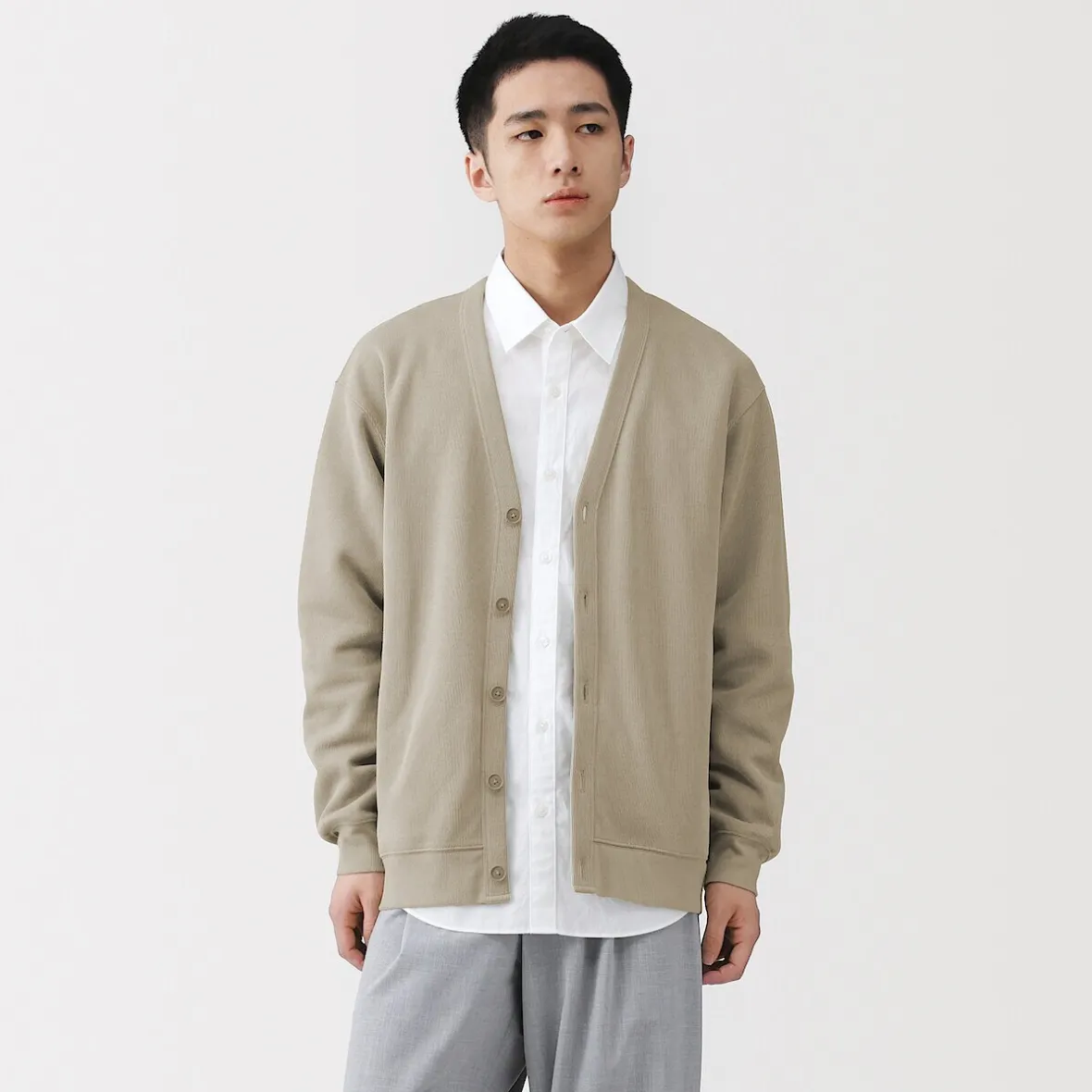Clearance Muji Cárdigan de punto doble y cuello en V para hombre