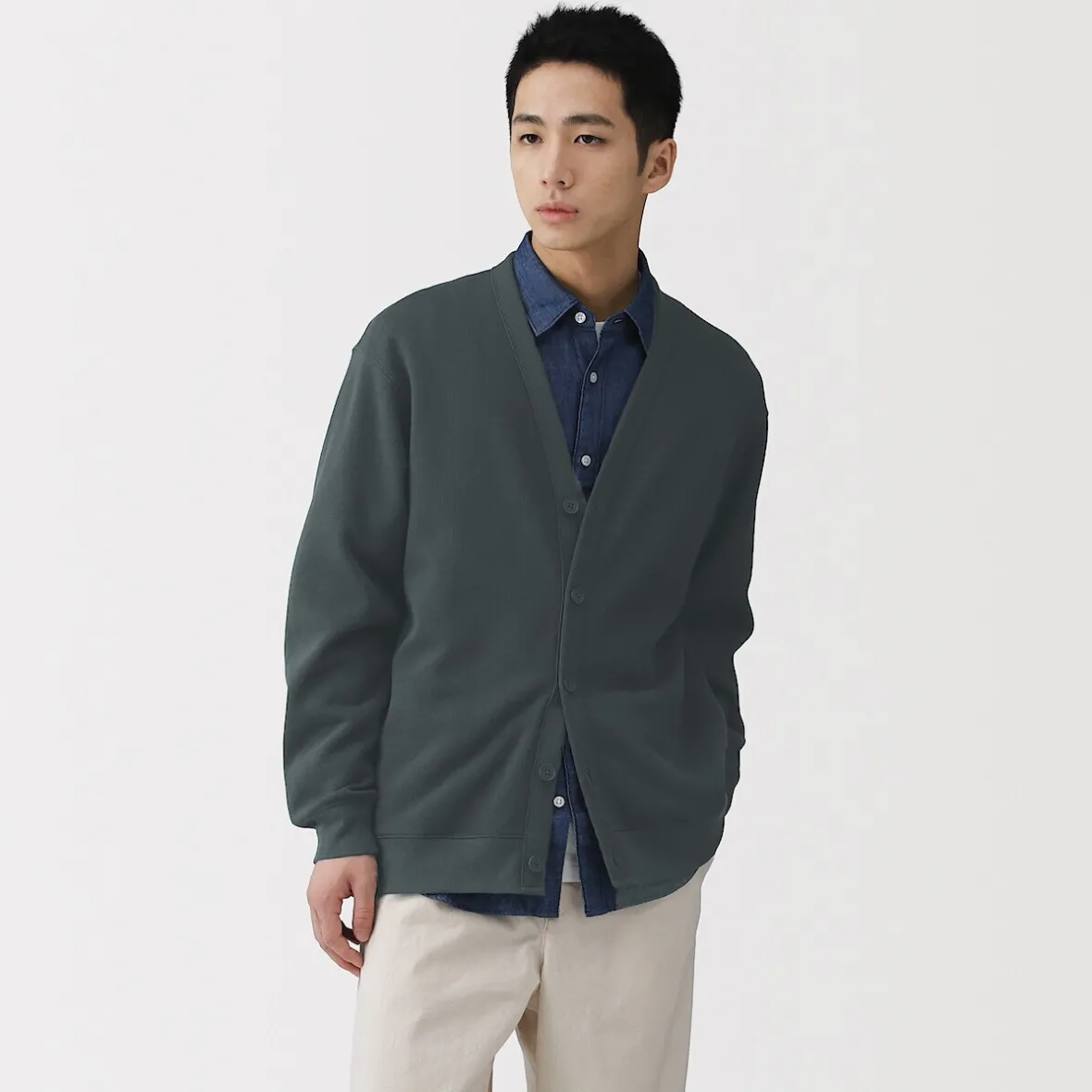 Clearance Muji Cárdigan de punto doble y cuello en V para hombre