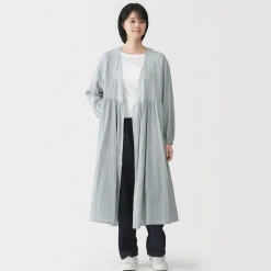 Discount Muji Cárdigan largo de doble gasa con puntos dobby para mujer