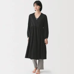 Discount Muji Cárdigan largo de doble gasa con puntos dobby para mujer
