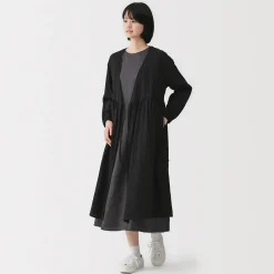 Discount Muji Cárdigan largo de doble gasa con puntos dobby para mujer