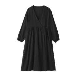 Discount Muji Cárdigan largo de doble gasa con puntos dobby para mujer