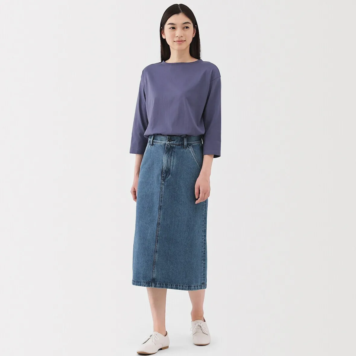 Muji Falda acampanada de mezcla de kapok para mujer