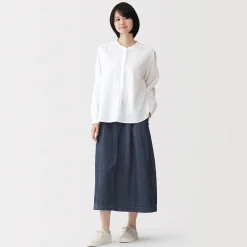 Discount Muji Falda cómoda de corte midi y tejido vaquero lavado para mujer Azul Marino Oscuro