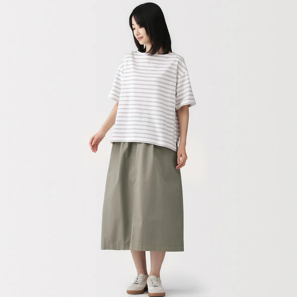 Sale Muji Falda cómoda de corte midi y algodón lavado para mujer